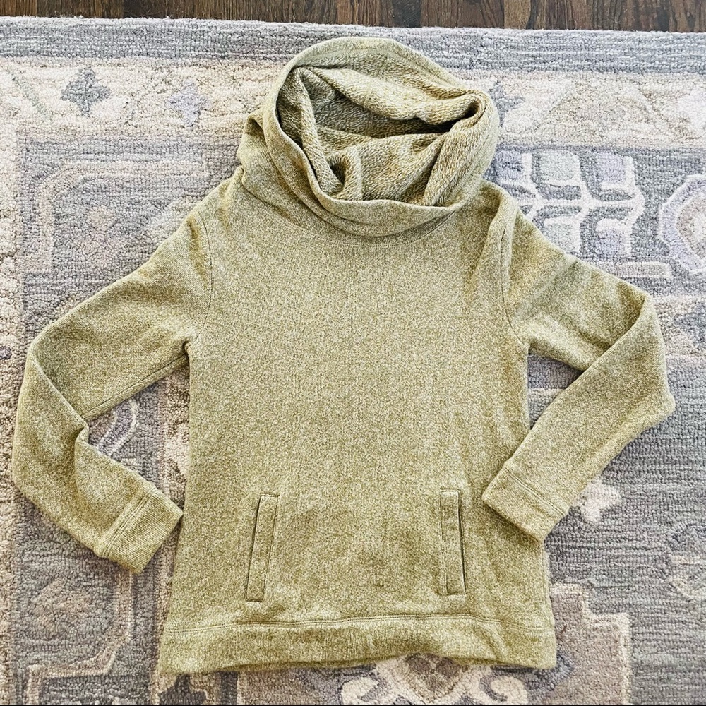 Cowl neck pullover sweater with front pocket